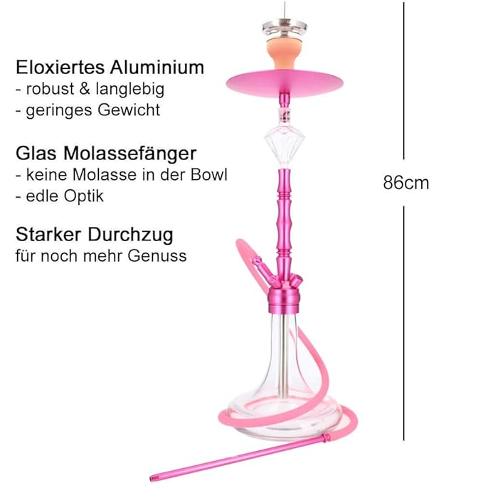 Smokezilla MINYA Shisha Aluminium 86cm Hookah | Wasserpfeife Komplettset mit Kaminkopf Kaminaufsatz Kopfsieb und Molassefänge