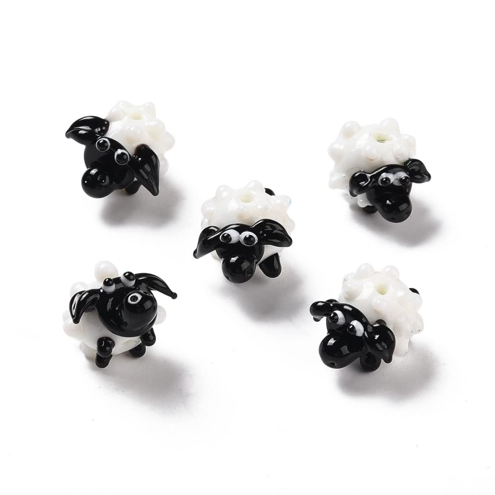 Boutigem 5pcs Handmade Sheep Lampwork Beads for Jewelry Making DIY Cute Animal Bracelet Necklace Dangle Earring Decor Accessories Gifts — image 1
