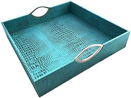 Red Pomegranate 117S-6 Square Patterned Serveware Crock Tray, Leather, Turquoise