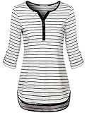 Messic Women's 3/4 Roll Up Sleeve Top V Neck Casual Striped Tunic Shirts