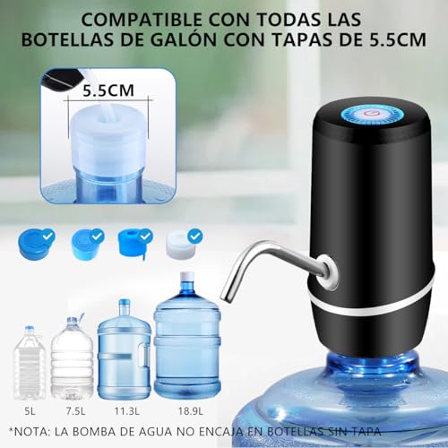 MXHIGO Dispensador de Agua Garrafon Portátil con Luz LED, Bomba de Agua de Inalámbrica Recargable, Despachador de Agua Automático Rápido para Botellas de Galón de 4.5L a 20L para el Hogar, la Oficina