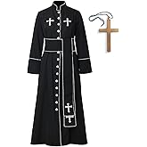 Piwixotu Mens Priest Costume Clergy Robe Praise Worship Robes Priest Father Robe with Monk Cross