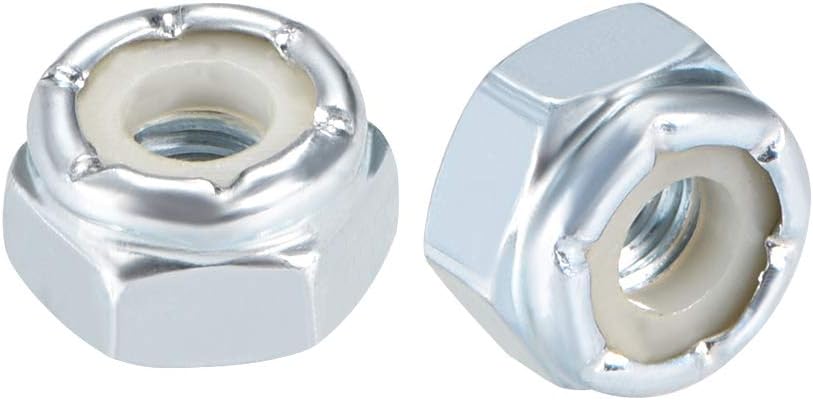 sourcing map 10#-32 Nylon Insert Hex Lock Nuts, Carbon Steel White Zinc Plated, Pack of 25