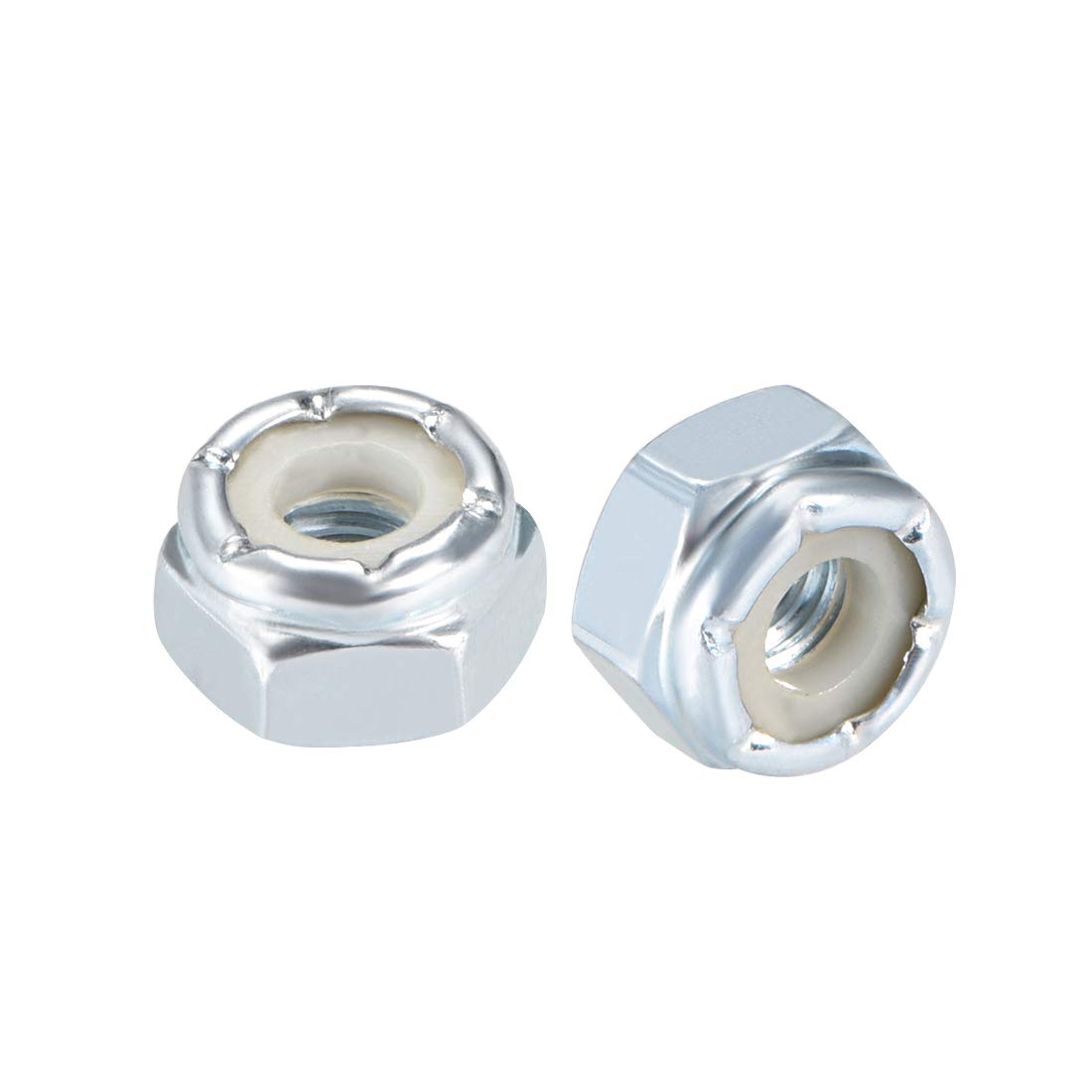 sourcing map 10#-32 Nylon Insert Hex Lock Nuts, Carbon Steel White Zinc Plated, Pack of 25