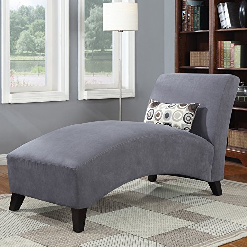 Chaise Lounge Chair - Living Room Contemporary Furniture - 100 % Polyester Microfiber Upholstered Over Wood Frame - Accent Pillow Included (Gray)