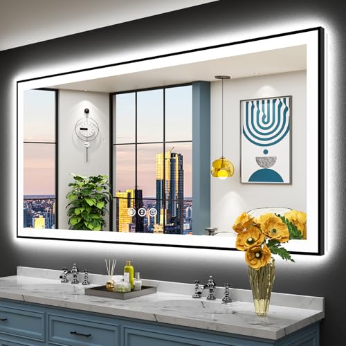 AWANDEE Black Framed LED Bathroom Mirror