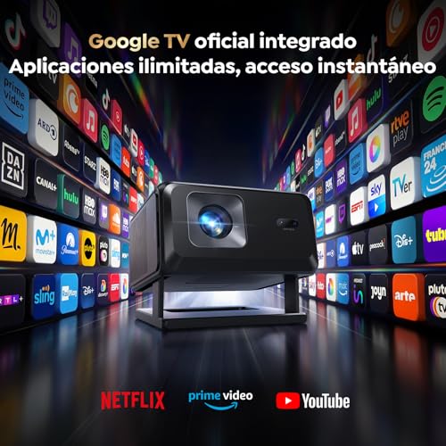 Projector 4K 【Google TV/Official Apps/Auto Focus/Keystone】Portable Projector App Integrated Language Control 1080P FHD Native, WiFi 6 & Bluetooth Smart Projector for Mobile/Outdoor/Home Cinema/Ceiling