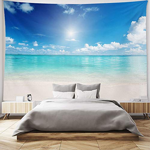 HIYOO Home Nature Art Wall Hanging Fabric Tapestry, Tropical Ocean Sea Coast Beach Waves Theme Design, Decor For Bedroom Living Room Party Background Photography Backdrops 90"W x 71"H - Sunshine Beach