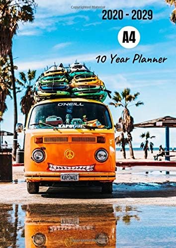 2020 - 2029 A4 Ten Year Planner: 120 Months Beach Campervan Calendar To Schedule Appointments & Travel Itineraries Paperback – September 16, 2019