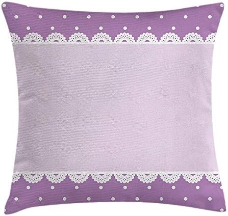 Mauve Decor Throw Pillow Cushion Cover, Old Fashion Ornate Lace Pattern with Classical Polka Dots Background Image, Decorative Square Accent Pillow Case, 18 X 18 Inches, Lilac Lavender