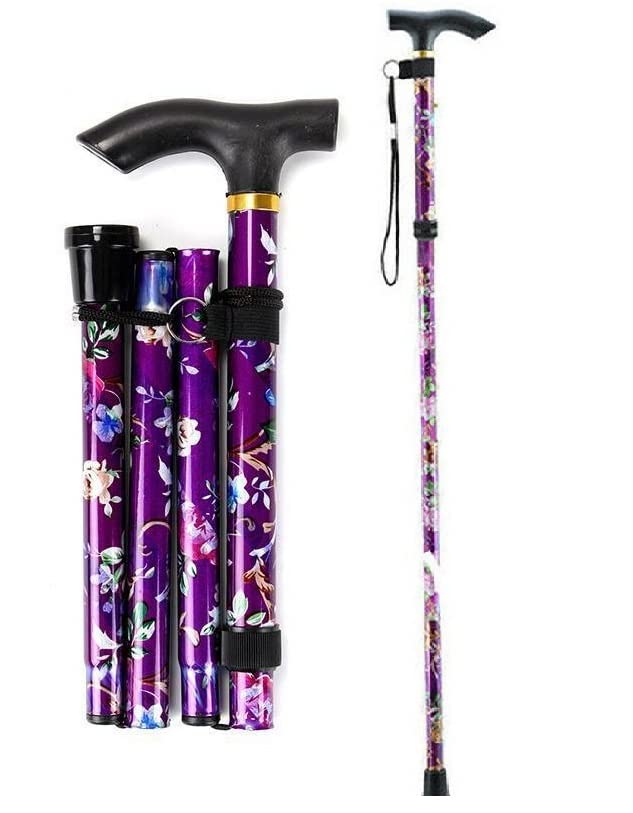 iSeventy9 Adjustable Folding Walking Stick with Elegant Design Unisex's Walking Cane-Purple Floral