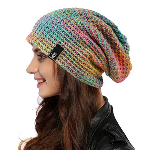 Ruphedy Women Slouchy Beanie Hat Knit Long Baggy Slouch Skull Cap for  Winter (B08w-Blue/Confetti)