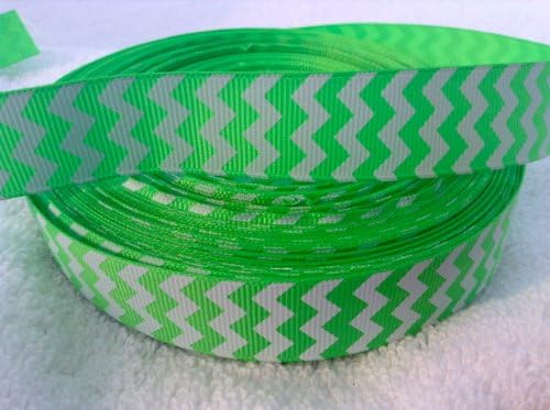 5 yards 7/8 Neon Green Chevron Grosgrain Ribbon