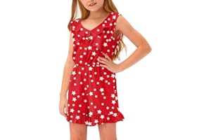 BesserBay Girls Summer Sleeveless Romper Ruffle Trim Casual Jumpsuit 4-14 Years