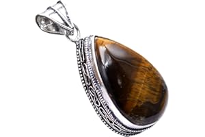 BEADS PLANET JAIPUR Tiger Eye Silver Plated Ethnic Handmade Pendant Jewelry 2.25" P 5522 P 5522