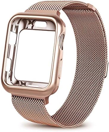 HONEJEEN Compatible with Watch Band 38mm 42mm with Case, Stainless Steel Mesh with Adjustable Magnetic Closure Replacement for Watch Band Series 3 2 1