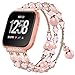 CreateGreat for Fitbit Versa Bands, Stainless Steel Metal Replacement Wristbands Bling Adjustable Fitbit Versa Accessories Pearl Bracelet Strap