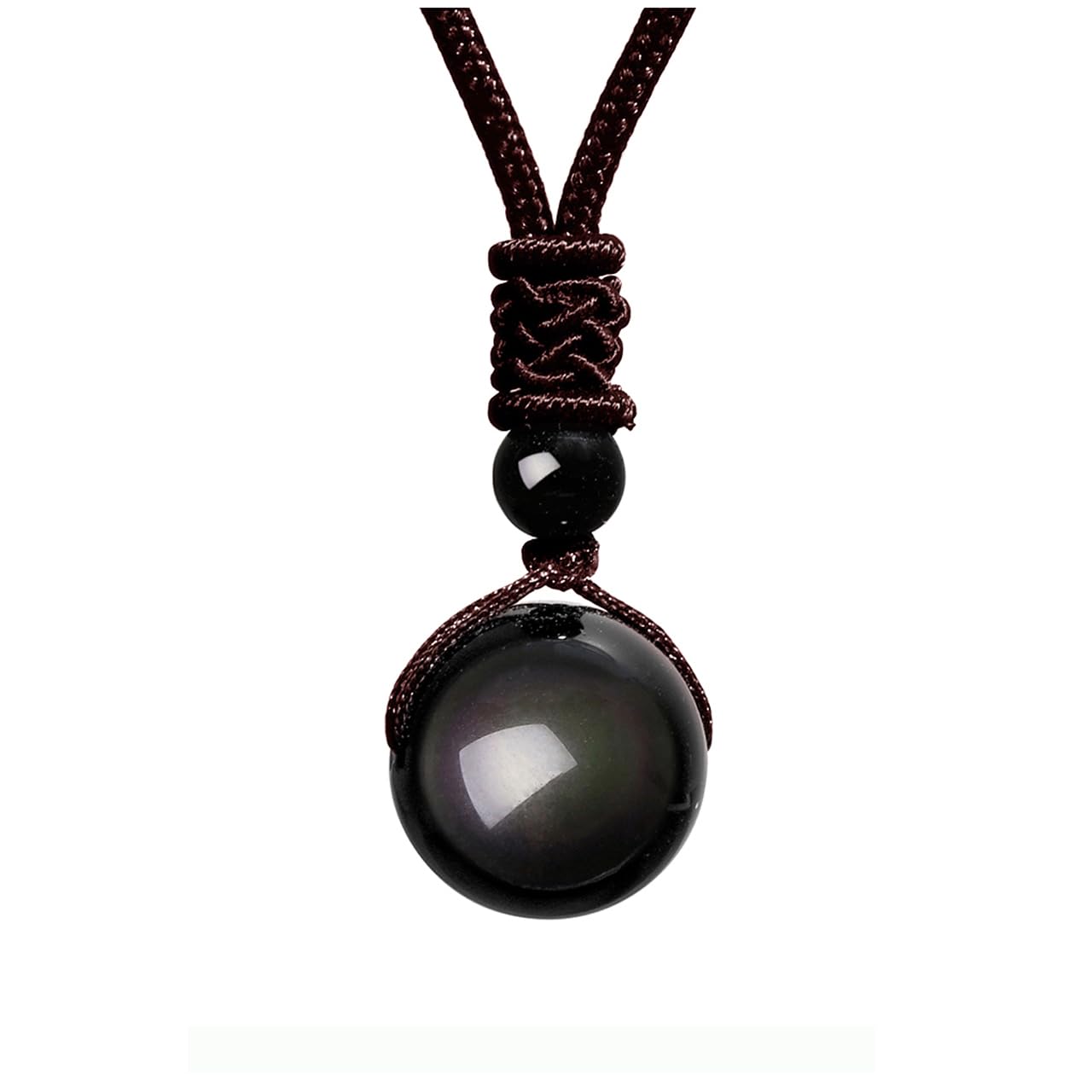 Jovivi Collar con colgante de cuentas de chakra de obsidiana negra natural de 0.630 in con ojos de arcoíris y piedra de bendición de la suerte con cordón trenzado ajustable