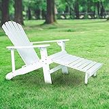Rimiking Outdoor Foldable Wooden Reclining Chair, Adirondack Chair, Patio Lounge Chair with Pullout Ottoman