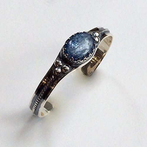 Silver kynite statement bracelet gemstone casual simple cuff - Deep blue B3006S
