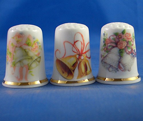 Porcelain China Collectable - Set of Three Thimbles - Wedding Bells