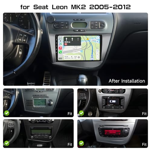 Fuluku 4+128GB Android 15 Car Radio for Seat Leon MK2 2005-2012 Carplay Android Auto Wireless, 9 Inch Touch Screen Autoradio Bluetooth/GPS/Reverse Camera/FM/RDS/EQ/WiFi/SWC/UI