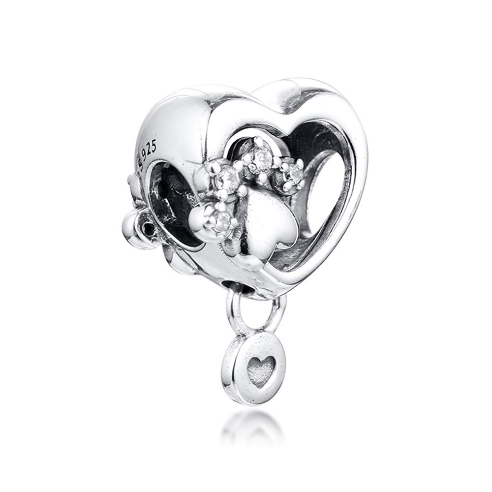 PANDOCCI 2020 Spring Sparkling Paw Print & Heart Bead 925 Silver DIY Fits for Original Pandora Bracelets Charm Fashion Jewelry
