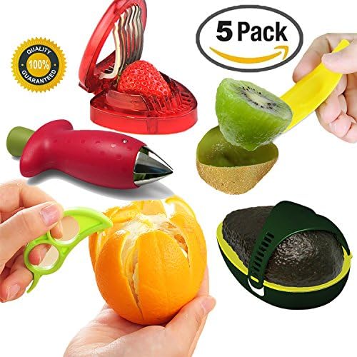 5-in-1 Strawberry Huller &amp; Avocado Saver Pack | Strawberry Slicer | Orange Peeler | 3-in-1 Kiwi Knife &amp; Spoon