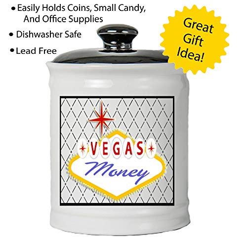 Tumbleweed - Las Vegas - Vegas Money - Colorful Round Ceramic Jar With Black Lid -