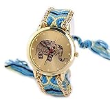 Creazy® Women Elephant Pattern Weaved Rope Band Bracelet Quartz Dial Wrist Watch