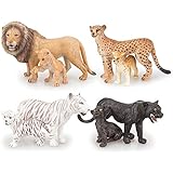 TOYMANY 8PCS 2-5Â“ Plastic Safari Animals Figure Playset Includes Baby Animals, Realistic Lion,Tiger,Cheetah,Black Panther Figurines with Cub, Cake Toppers Christmas Birthday Toy Gift for Kids Toddlers