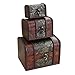Fellibay Hofumix Wooden Jewelry Boxes Vintage Treasure Chest Handmade Box Rings Case with Metal Lock for Storing Jewelry Pearl Cosmetics 3PCS(S,M,L)