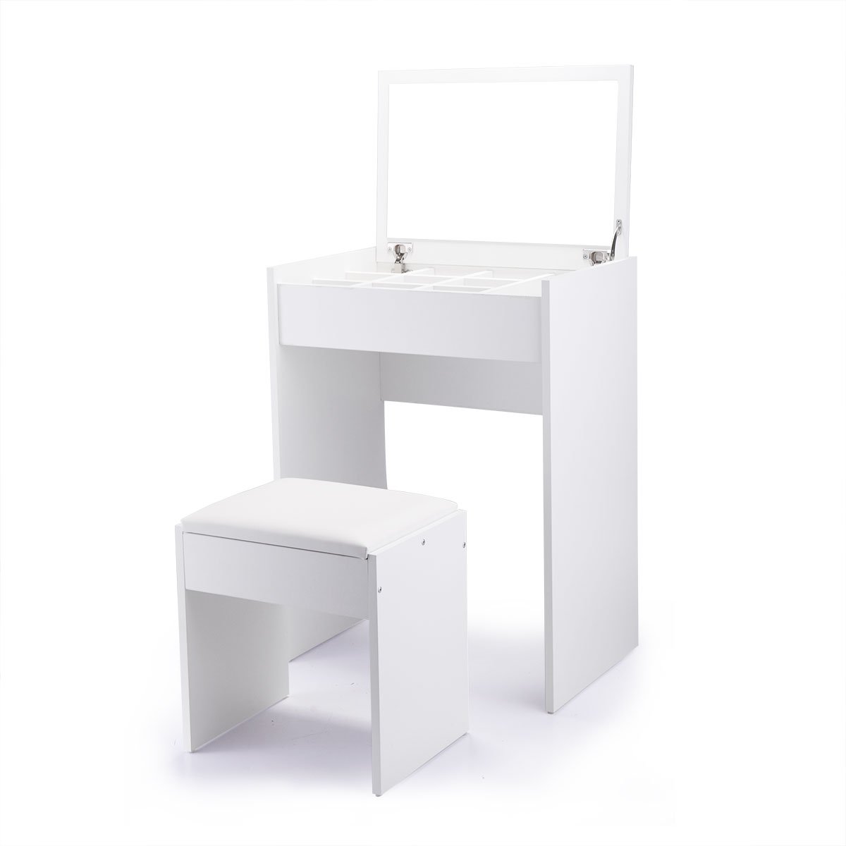 Jaxpety Vanity Makeup Table Set With Flip Top Mirror Cushioned Stool Makeup Dressing Table With Organizers White Home Kitchen Furniture