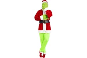 Wabolay Christmas Costume for Women Adult Green Big Monster Santa Suit 7PCS Deluxe Furry Halloween Cosplay Outfit Set Xmas