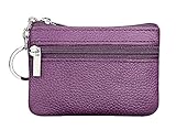 ETIAL Womens Genuine Leather Zip Mini Coin Purse w/ Key Ring Purple