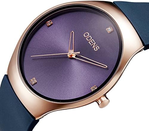 Women's Quartz Rhinestone Gold Watch with Blue Rubber Watch band ,Casual Sports Dress Analog Wrist Watches for Girls