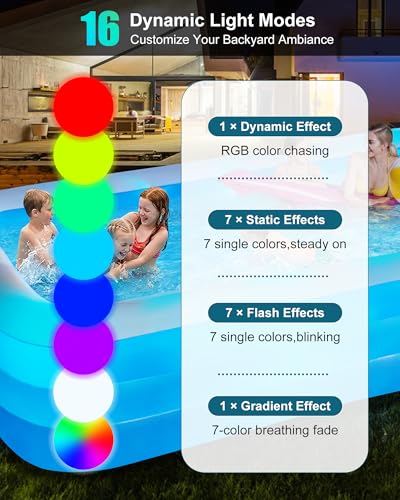 Inflatable Pool for Adults and Kids, 130"x72"x22" Full Size Inflatable Pools with Lights & Pump, Large Blow Up Pool for Family, Thickened Inflatable Swimming Pool for Outdoor Backyard