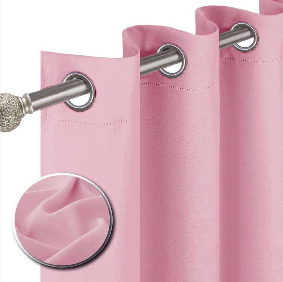 funky gadgets Blackout Curtains for Bedroom 54 Inch Drop Thermal Insulated Eyelet Curtains & Drapes Black Out Curtain for Kitchen, Living Room 2 Panels (90x54 Inch Pink)