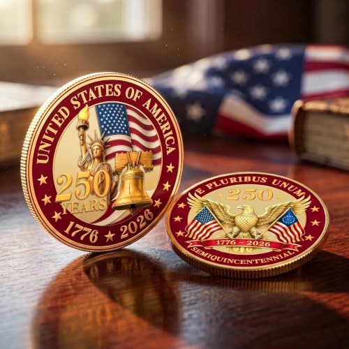 FLAGWIX 250 Anniversary Coin 1776-2026 - USA 250th Anniversary Merchandise Commemorative Coin - American Patriotic 4th of July Celebration Decorations Gifts for Men Veterans History Lover