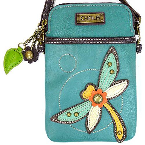 Chala Crossbody Cell Phone Purse - Women PU Leather Multicolor Handbag with Adjustable Strap - Dragonfly - Turquoise
