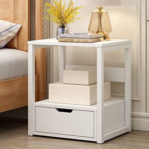 End Tables Home Kitchen Stable Metal Frame And Easy Assembly Vmree End Side Table White Industrial Nightstand 2 Tier End Tables With Drawer Bedroom Bedside Table Cabinet Wooden Look Accent Furniture For