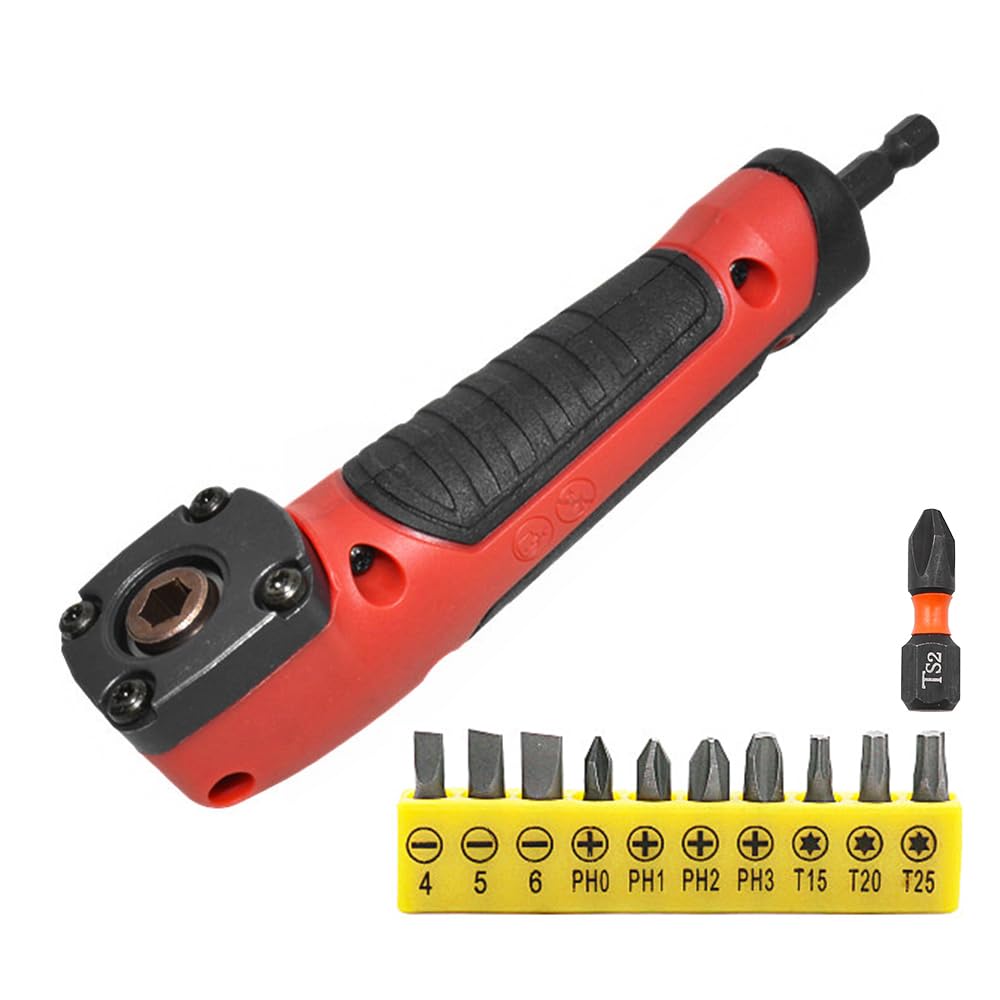 ANCLLO Electric Screwdriver Kits Repair 90 Degree Corner Device Screwdriver Socket Adapter with 10 Drill Bit Sets Right Angle Attachment
