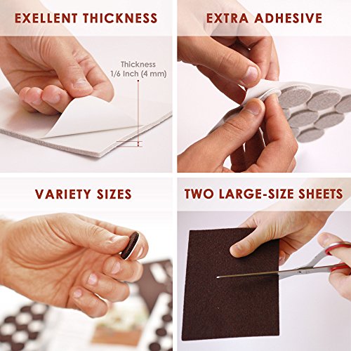 Seddox PREMIUM Felt Furniture Pads TWO COLORS SET (BROWN + BEIGE) - 152 Pieces Including BONUS Rubber Bumper Pads - Extra Adhesive Chair Leg Hardwood Floor Protectors for Wood and Laminate Flooring