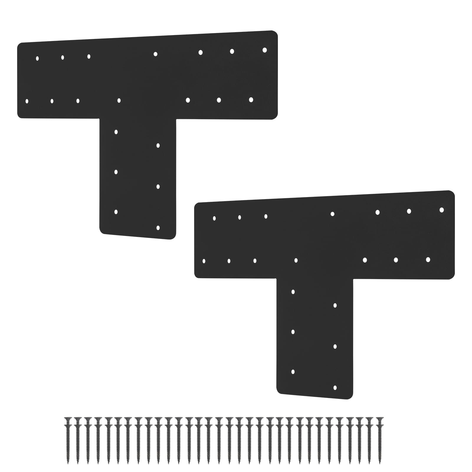Photo 1 of 2 Pcs T Post Bracket,16.9"x 5" T Flat Mending Plate with Black Powder-Coated Joining Brackets, Connecting Brackets, T Shape Strap Plate Fit 6x6,8x8, for Repair House,Pavilion,Truss framing