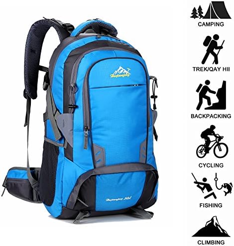 Newpurslane 50L Mens Outdoor Waterproof Breathable Sports Backpack Travel Hiking Camping Rucksack Bike Bag With Rain Cover Best Holiday Gifts (Blue)