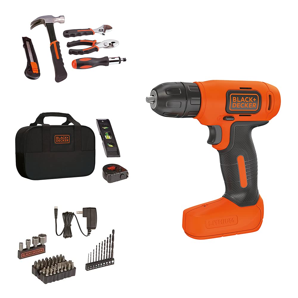 BLACK+DECKER 8V MAX 57-Piece Cordless Drill and Household Tool Kit for Home with Tool Storage Bag (BDCD8PK)