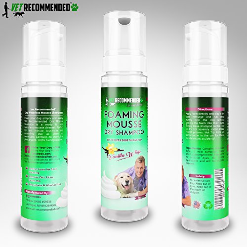 Vet Waterless Dog Shampoo, No Rinse Dry Foam Spray Mousse (8oz/240ml) Vanilla Whip