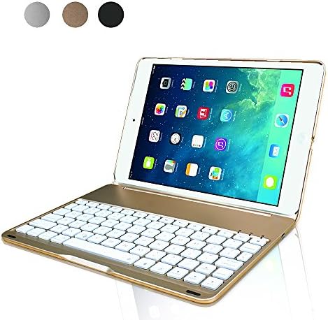 Bluetooth Wireless Keyboard Case, Wisdoman Hard Plastic Shell Case with Bluetooth Keyboard for Apple iPad Air 2 Keyboard Case Flip Cover 7 Colors Backlight Slim Lightweight for iPad 6 - Silver