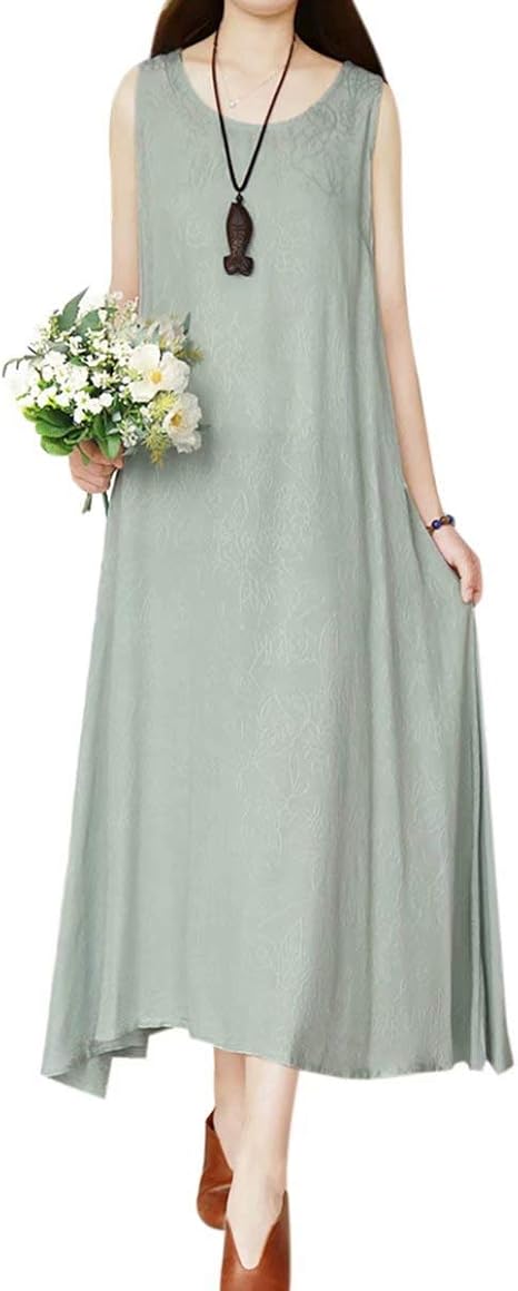 Amazon Co Jp Joint Go ワンピース チュニック マキシ ワンピ リネンワンピ ノースリーブ 無地 ロング 長袖 レディース 着痩せ おしゃれ シンプル ゆったり 体型カバー 通勤 春 秋 服 ファッション小物