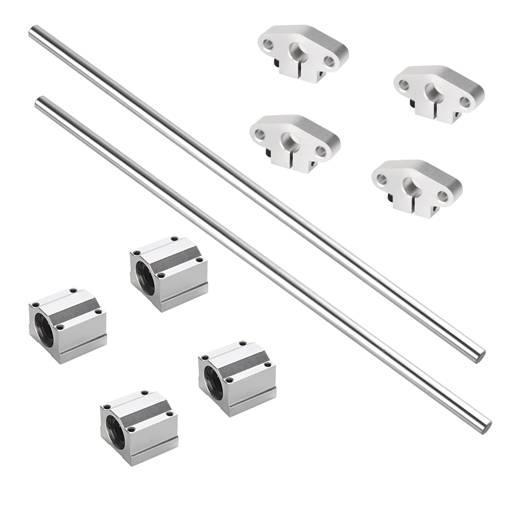 iYueMps Linear Rail Set,2pcs 8mm 350mm Linear Rod Rail Shaft Optical Axis, 4 Pcs SK8 Aluminum Horizontal Bracket, 4Pcs SCS8UU Linear Bearings Ball Bearing Slide